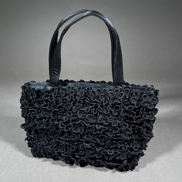 No Label‎ - Little Black Purse with Flower Embellishments - Picture 1 of 13